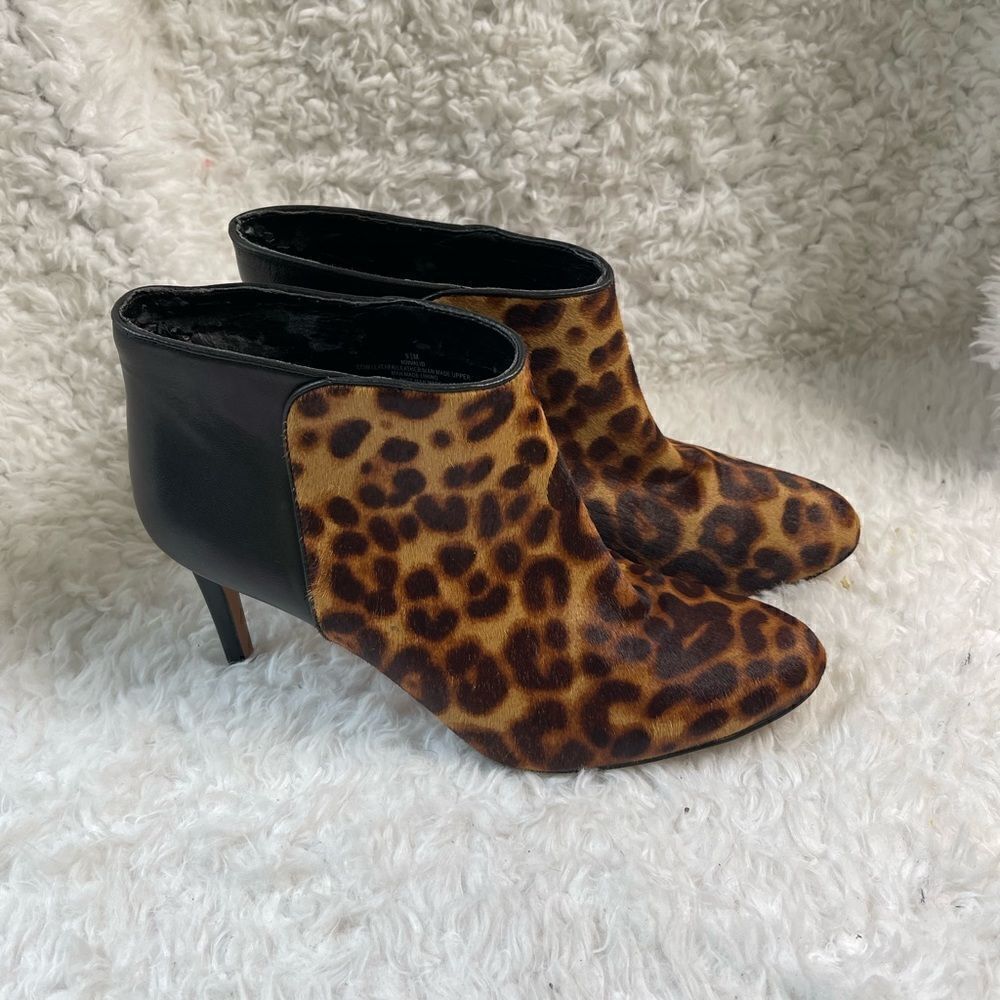 Nine West leather calf hair leopard print &black ankle slip on boots SZ9.5M